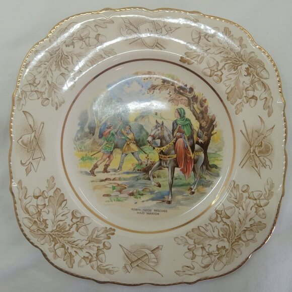 Pair John Maddock & Sons Robin Hood Plates – Antique English Ironstone - Picture 5 of 12